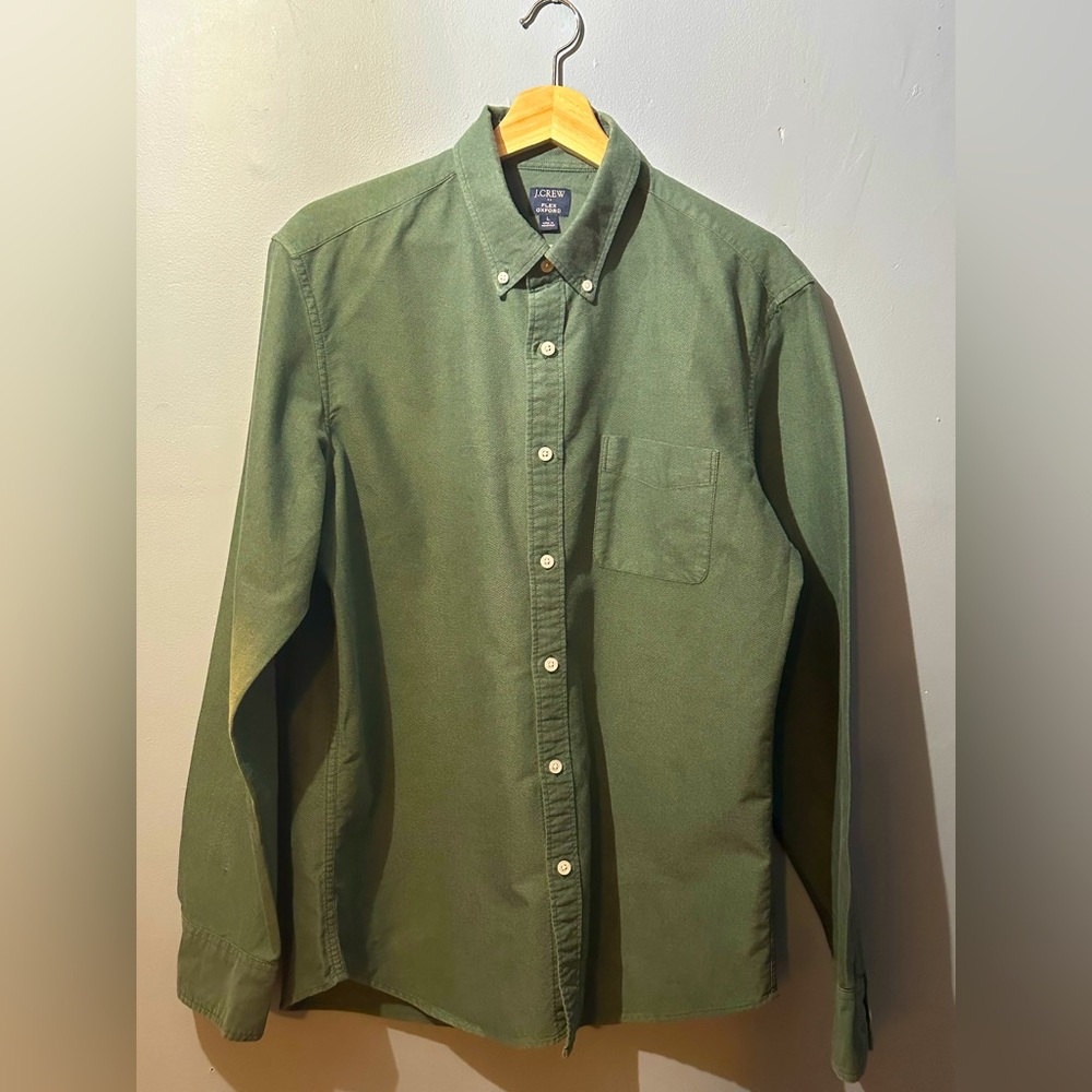 JCrew Factory Flex Oxford Green Shirt. Size Large.